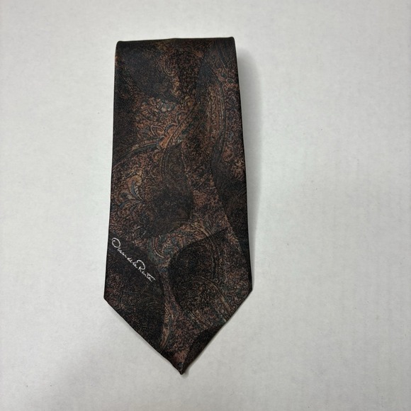Oscar de la Renta Men's Brown Paisley Silk/Polyester Blend Tie Necktie Designer - Picture 1 of 6